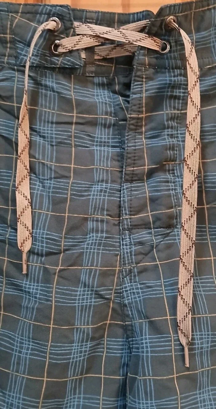Patagonia Swim Trunks Mens 35 Blue Plaid Regular-Fit Lace-Up 100% Nylon Beach